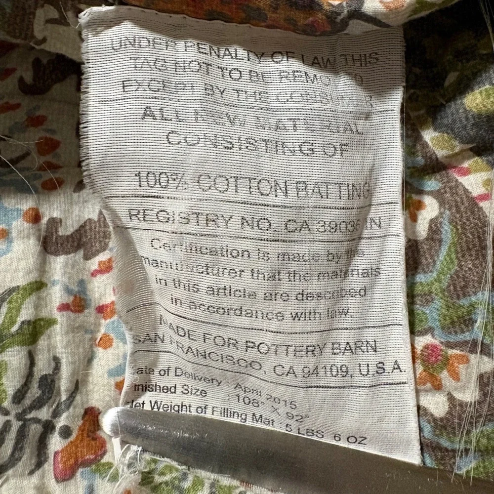Pottery Barn Quilt King Multicolor Paisley Cotton Bedding 7209281 *FLAW*